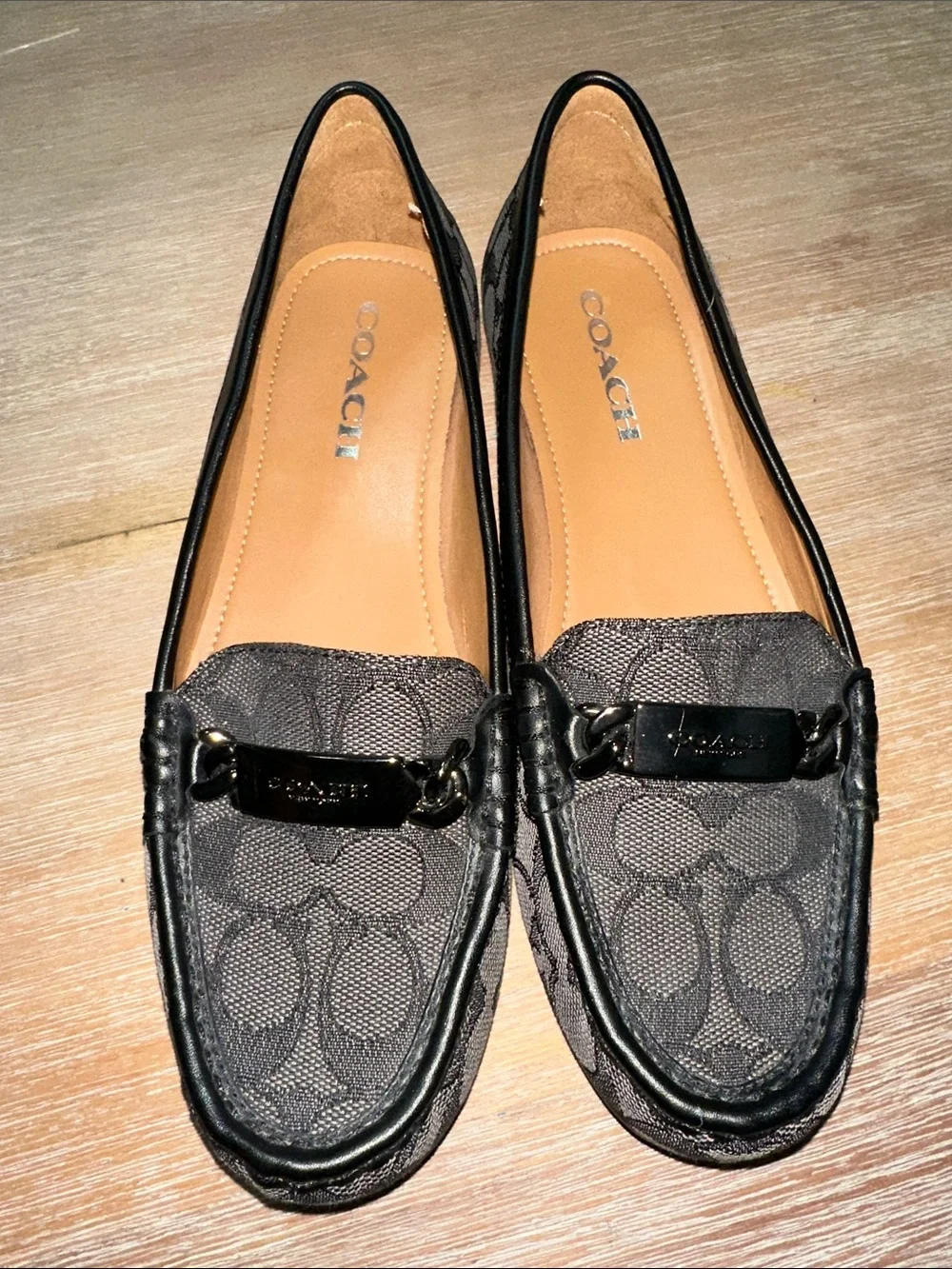 Coach Black Signature Canvas & Patent Loafers